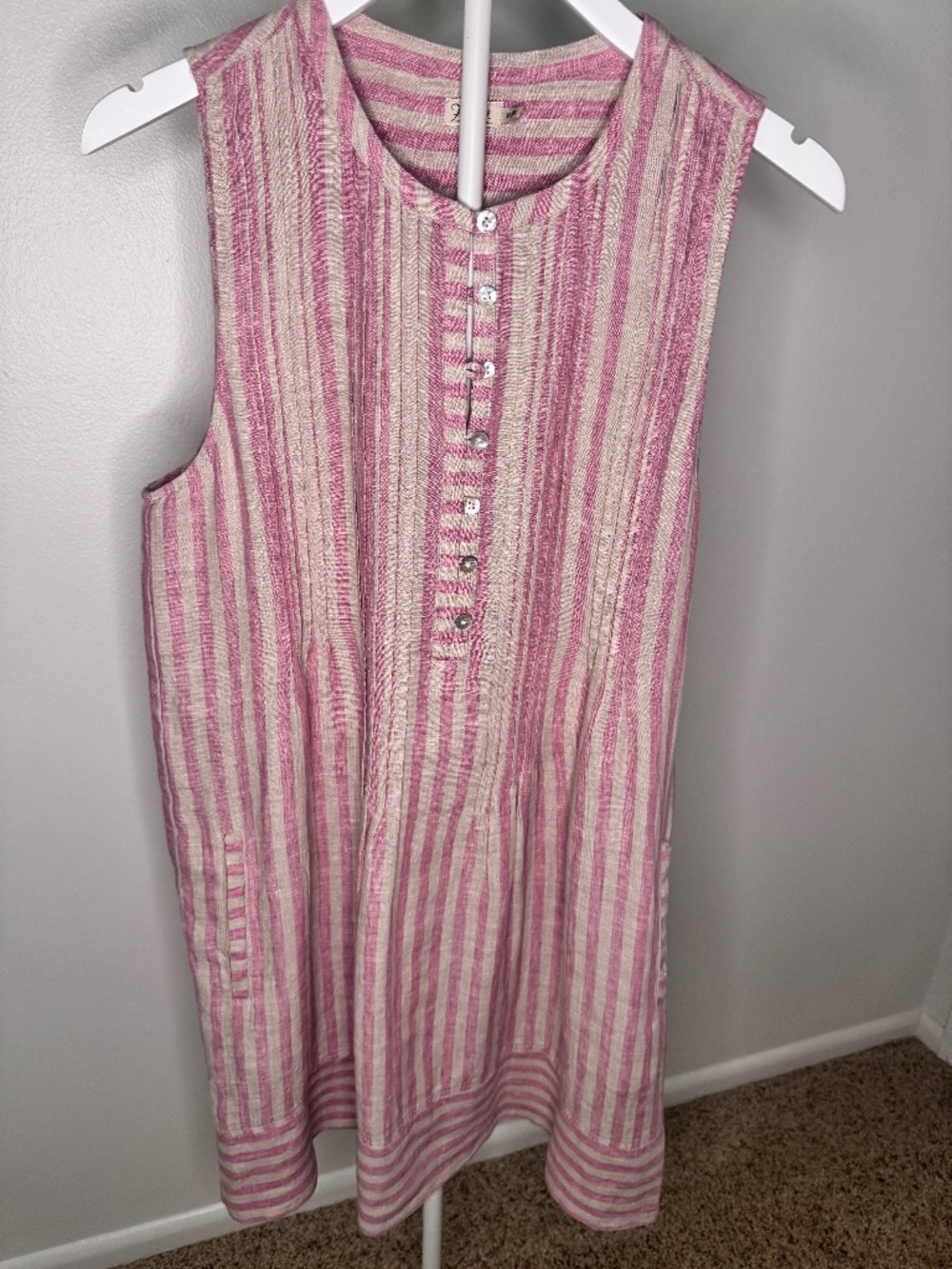 Faherty Isha Linen Dress Pink Stripe Pockets M